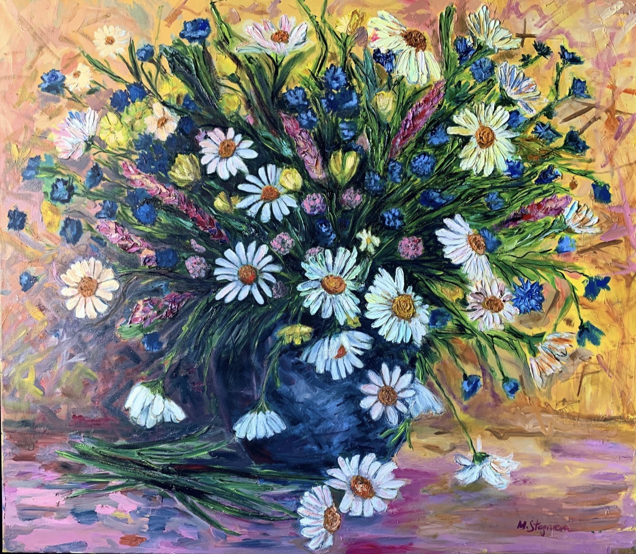 Wildflowers painting by Marina Stognieva, original oil painting on canvas, 70 × 80 cm